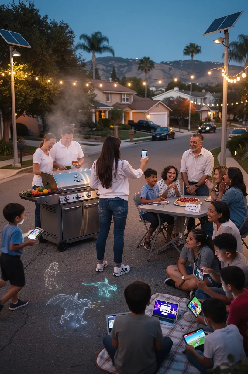 Urban community garden enhanced by technology tools.